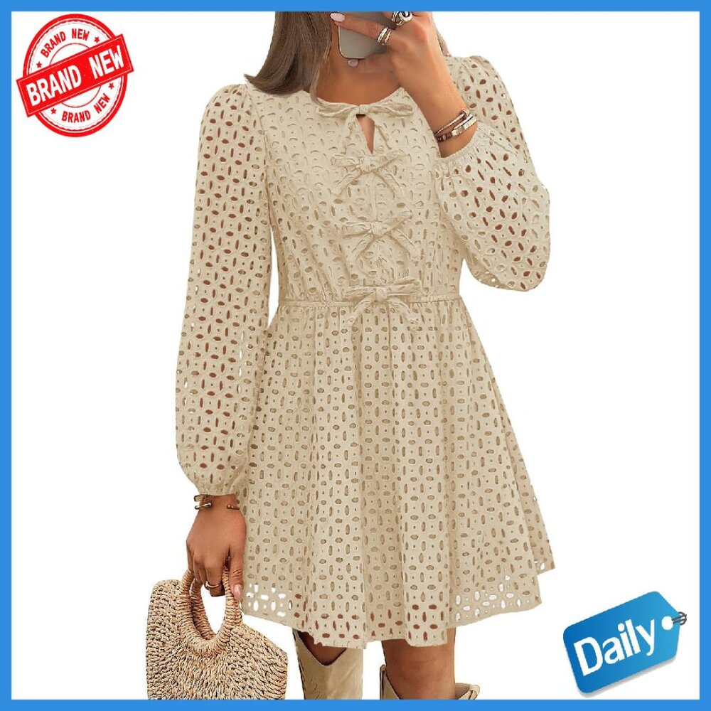 Long Sleeve Mini Dress Tie Front Babydoll Fall Casual A-Line